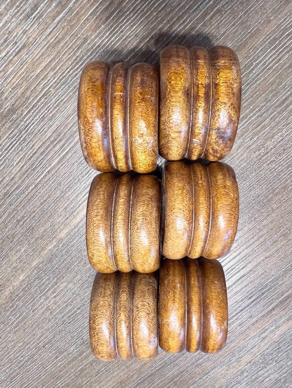 MCM-Set of 6 Chunky Wooden Napkin Rings – Grooved Brown Wood Rustic Table Decor